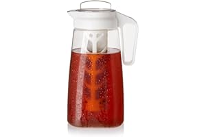 Adagio Teas Airtight Lay-Flat Iced Tea Pitcher with Infuser for Loose Teas - BPA-Free - 2 Litre (White)