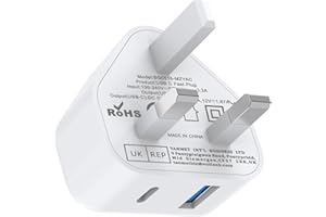 UGKENT USBC Plug UK,USB and USB C Charger Plugs Adaptor Type C Port Wall Charging Fast Charge Compatible with New iPhone 17 Pro Max Air 16e 16 Plus Pro Max 15 14 13 12 11 SE iPad 11th 2025 2024 A16 A17 Pro