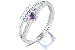 DOA Fidget Rings with Cubic Zircon, Adjustable 925 Sterling Silver Anxiety Rings for Women, Birthstone Thumb Ring for Anxiety Women with Jewellery Box&Card