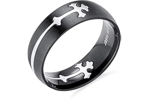 Bling Jewelry Anillo Giratorio de Acero Inoxidable Negro y Plateado con Cruz y Oración del Padre Nuestro Personalizado Unisex para Hombres, Mujeres y Adolescentes.