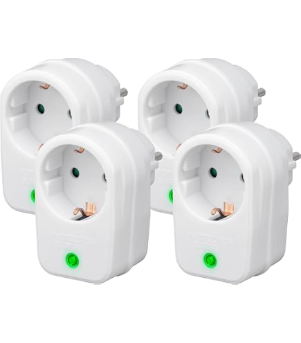 4x Steckdosenadapter Mit Überspannungsschutz & Kindersicherung – Max. 3380 Watt, Blitzschutz