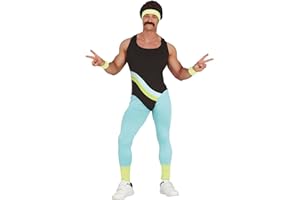 MIMIKRY 80er Jahre Neon Gymnastik-Jumpsuit Workout Herren-Kostüm Aerobic-Anzug Trash Bad Taste Sport Work Out