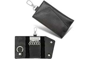 KSJEHW Estuches de Llave, una Llave de Moto o Coche y Unas Pequenas Llavero de Piel con Cremallera Organizador de Llaves Portallaves de Piel, Unisex bebé（Negro）