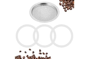 BTBHIHO 4PCS Espresso Maker Seal Replacement Washer and Filters, 1 Metal Filter and 3 Silicone Gasket Seals for Moka Express Dama Espresso Bialetti Pot (6 Cups)