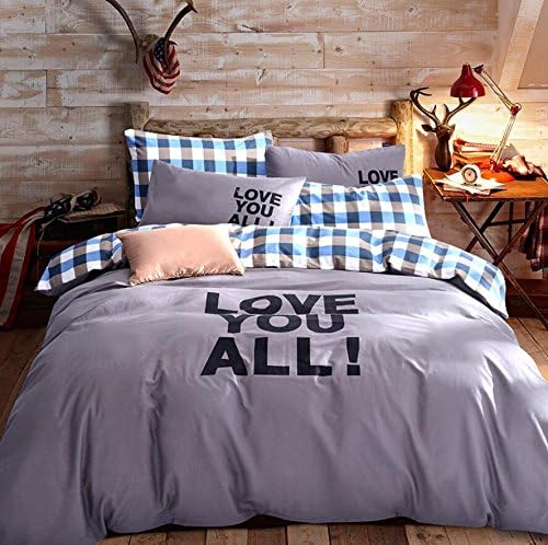 Longshien Cotton 4 Sets Printing Bedding Kit Bed Sheets Quilt Cover Pillowcase Bed four sets ( Color : Gray , Size : 1.8M )