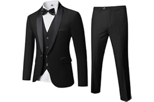 YND Conjunto de 3 piezas de esmoquin ajustado para hombre, cuello de chal de un botón, chaqueta sólida con pantalones con pajarita