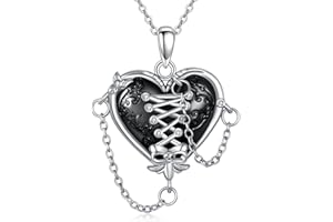 YAFEINI Witches Heart/Layered/Rose/Cross/Choker Pendant Necklace 925 Sterling Silver Gothic Jewellery Goth Halloween Gifts for Women