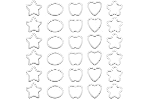 Yangfei 30pcs Anillas para Llaveros en Forma de Corazón Estrella Flor Manzanas，Anilla de Llave Llavero Dividido de Hierro para Conectar Etiquetas, Llaves, Joyas y Colgantes Pequeños