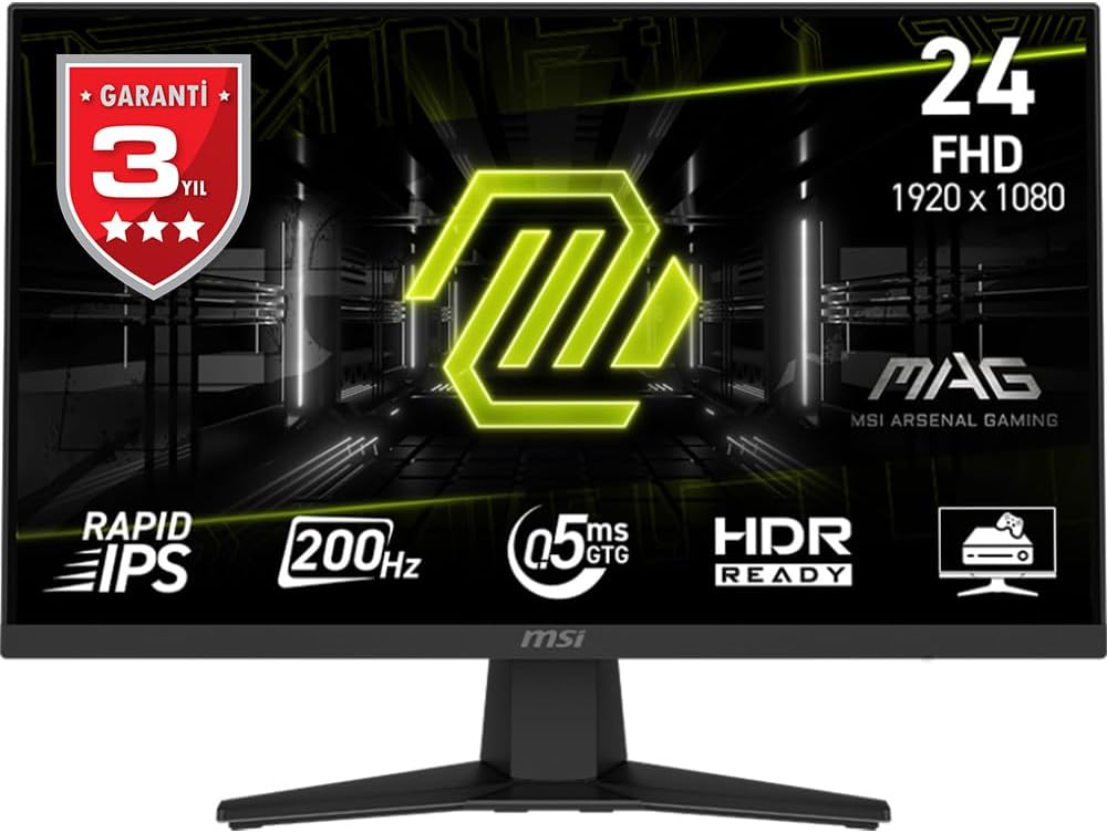 MSI 23.8 MAG 244F, Gaming Monitör, FHD, 16:09 Flat, Rapid IPS, 200HZ, 1ms, FreeSync Premium
