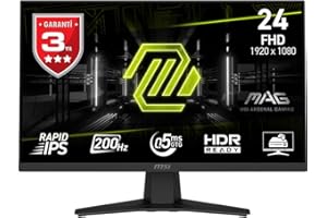 MSI mag 244F, 24",FHD,1920x1080 - Monitor Gaming, 200Hz, 0.5ms, HDR Ready, AMD FreeSync Premium, Eye Care, AI Vision, HDMI 2.0b, DP 1.2a, Sin Marco, Inclinación Ajustable, Soporte Vesa, Negro