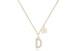 MJARTORIA Initial Necklace A to Z Gold Capital Letter Necklaces with Crystals Butterfly Pendant for Women Girl