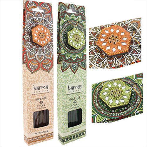 Patchouli and Jasmine Incense Sticks and Holders. Attractive High Fragrance by Topnotch