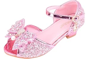 OBiQuzz Mädchen Prinzessin Schuhe Glitzer, Absatzschuhe Kinder Offen Schleife Mädchen Pailletten Prinzessin Schuhe Cosplay Schuhe Partyschuhe Hochzeit Ballettschuhe Ballerinas Sandalen Kleidschuhe