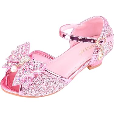 Générique Chaussure Princesse Fille Talon Enfant Fille Princesse Cosplay Chaussures Paillettes Deguisement Princesse Fille Chaussure à Talon Fille pour Mariages et Fêtes