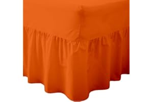 BEDWAY – 68 Pick Polycotton – VALANCE SHEET – 20cm (8”) BOX + 35cm (14”) FRILL - Plain Dyed Polycotton Fitted Valance Sheets Machine Washable (Double, Orange)