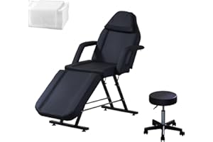 BSTSEL Beauty Bed With Stool & Sheets 3 Section Adjustable Massage Table And Stool Massage Tattoo Bed With Removable Armrests Headrest Salon Lash Bed For Spa Salon (Black)