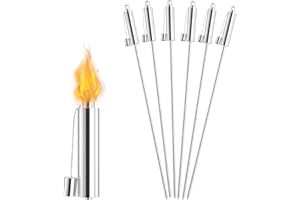 Froadp Set di 6 torce da giardino per esterni, olio da 330 ml, in acciaio inox, 115 cm, a lunga durata, per olio di paraffina, olio vegetale, olio di citronella, cherosene (argento)