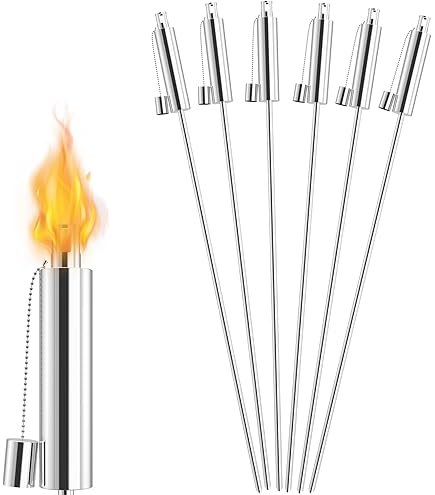 FAN-Torches Gartenfackeln Aus Glas – 4 Stück, Grau, 154 Cm Hoch, Mit 3-Zinken-Erdspieß, Citronella-Öl Geeignet, Für Terrasse & Gartenparty