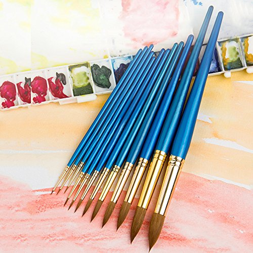 ZILONG 12 Stück Künstlerpinsel Set, Malen Pinsel, Gemälde Pinsel, Wasserfarbe Pinsel, Feine Pinsel für Gemälde auf Acryl / Aquarell / Ölmalerei / Skizze, Blau - 5