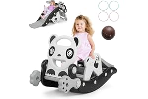 COSTWAY Zjeżdżalnia dziecięca 5 w 1: konik na biegunach, zjeżdżalnia z piłką do koszykówki i grą na kółkach, dla małych dzieci w wieku 1-5 lat