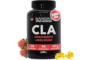 ‎BANDINI Bandini® CLA Konjugierte Linolsäure 3200 mg | 100% aus reinem Distelöl - Für Sport, Fitness, Training | 90 Softgels | 3/4 Softgels pro Tag für einen Monatsvorrat | Konjugierte Linolsäure
