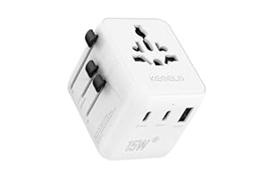 KEMELO 5 in 1 Adattatore Universale da Viaggio,Presa Universale da Viaggio con 1 USB A,2 USB C,1 Universale Presa,1 US/JP Presa,Adattatore Spina Internazionale per Italia UK US Australia Tailandia Messico