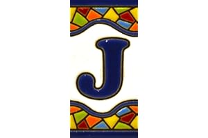 ART ESCUDELLERS House letters 3 inch. Handpainted house letter tiles for signs, addresses and names. Address numbers for houses. House address numbers and letters. Design Design MOSAICO MINI 2,87" x 1,38" (LETTER J)