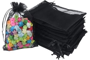 FAVORTALK Organza Bags 9x12cm Gift Wedding Favour Jewellery Pouches, Small Party Sweet Bags, Sheer Drawstring Pouches Perfect Size for Our Sunflowers Seeds Lavender Bag(9x12cm - 30 pcs, Black)