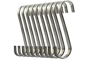 NUOSHEN Nuosen S Shaped Hanging Hooks - 10 Pcs Stainless Steel Flat S Hooks for Kitchen, Bedroom and Office - Heavy-Duty Pan Hangers