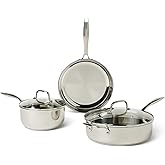 Amazon Basics Juego de Utensilios de Cocina de Acero Inoxidable, Juego de 5 Piezas, Aptos para Todo Tipo de Fuegos y para Lav