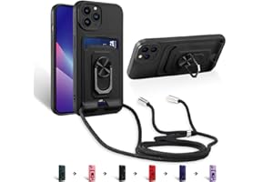 Zyweil kompatibel mit iPhone 11 Pro Max(6.5"),Necklace Hülle, mit 360°Ring Ständer magnetisches Eisenblech Kartenhalter Silikon Schutzhülle-Schwarz