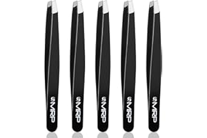 5 Pcs Slanted Tweezer for Facial Hair Women & Men - Professional Stainless Steel Precision Tweezers Perfectly Groomed Eyelash and Eyebrow - Ideal for Ingrown Hair Removal, by HSYTEK (5)