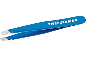 TWEEZERMAN Pinzetta mini (punte angolate inclinate, per sopracciglia, qualità professionale, acciaio inossidabile), blu Bahama