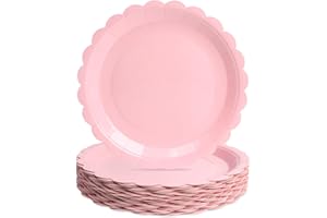 PARTY GO 50Pcs Pink Paper Plates 7" 18cm, Party Plates Disposable Supplies Pack for Birthday, Baby Shower, Holiday Wedding Graduation Party Decorations