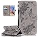 Produktbild Roreikes Samsung Galaxy S6 Edge Plus / Edge + Hülle, Galaxy S6 Edge Plus / Edge + Case, Muster PU Leder Handyhülle Flip Wallet Cover Blume Schmetterling Pattern Hülle Bookstyle Tasche mit Strap Portable Carrying Schutz Cases Etui Lederhülle Handytasche mit Magnetic Closure Stand ID Card Slots Pouch Soft Silikon für Samsung Galaxy S6 Edge Plus / Edge + (Grau)