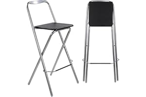 Livhome Folding Bar Stool with Wooden Seat, Metal Frame Collapsible Perching Stool, Portable Compact Foldable Chair for Kitchens, Breakfast Bars, Dining, and Indoor Seating Needs (1, Black)