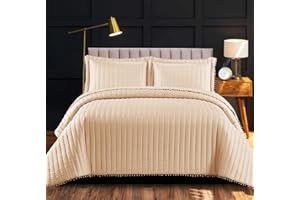 Shop Direct 24 Luxury Quilted Bedspreads King Size Bed Throw for Beds Reversible Polyester Filling Embossed Bedspreads & Coverlets - Christmas Bedding King Size Bed with 2 Pillow Case 240x250cm Beige