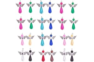 Darwery 40Pcs Mixed Color Angel Wing Pendant Handmade Pearl Alloy Angel Charms Pendant Fairy Charms for Jewelry Making and Crafting