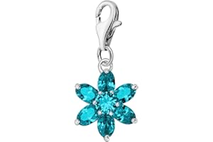 Quiges 925 Sterling Silver Charm Pendant Crystal Flowers made of Birthstones Clip On Lobster Clasp