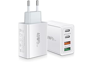 ACEZEEK 40W USB C Ladegerät, Schnellladegerät 2er-Pack 4 Port USB Adapter USB C Ladestecker Handy Ladegerät für iPhone 15 Pro Max/11/12/13/14, XS/XR/X, Samsung, Pixel, Tablet