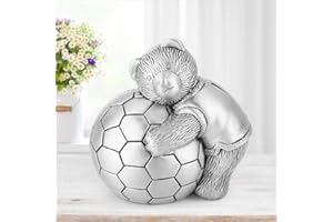 REDXIAO Antique Silver Bear & Football Money Box, Zinc Alloy Coin Saving Pot, for Kids & Football Lover