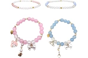 Ubephant Pulsera Sanrio, Pulsera Cinnamoroll, Cinnamoroll Pulsera Cristal, Melodie Pulseras Cristal, Melodie Pulsera Dibujos Animados 2 Pcs Pulsera de Cuentas de Cristal Pulseras Infantiles para Niña