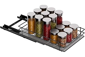 MAYZOLOP Porta Spezie Per Cucina, Nero Portaspezie Salvaspazio, Portaspezie Per Interni Di Armadietti Da Cucina, Organizzatore Per Armadietti Estraibili, 17.2cm B x 26.4cm T x 5.6cm H
