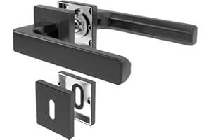 AwmnSrman Türgriffe Innentüren Schwarz CUBE Türklinke Türbeschlag Drückergarnitur Zimmertür Garnitur BB-Buntbart Set 1er-Set Moderne Edelstahl 2 Türklinken & 2 Langschilder