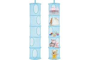 Zyluniy 2 Piezas Organizador Colgante, 5 Niveles Bolsas de Almacenamiento de Red Colgante, Redes Colgantes de Malla para Almacenar, Red de Almacenamiento Colgantes para Juguetes, Ropa Pequeña (Azul)
