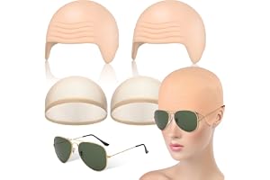 Slvoaujtk 2 st skallighetshatt-kostym latex skallig kostym baldmössa skallig med 2 hårnät och 1 par solglasögon, passar för rollspel och fest