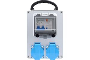 HITRENDS Wandverteiler, FI Schalter 40/2/0.03A, 2x Schuko Steckdose 230V, 1x C32A Leistungsschalter, IP67, für Indoor/Outdoor, Werkstätten und Fabriken