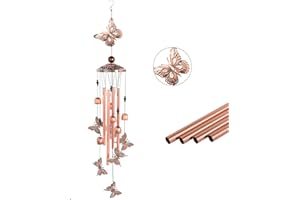 BSOMAM Schmetterlings-Windspiel, 4 hohle Röhren, 6 Glocken, Metall, Musik, Gartendekoration, Außen- und Innendekoration, Terrasse, einzigartige Windspiel-Dekoration