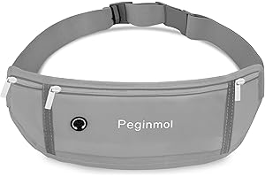PEGINMOL Laufgürtel für Handy, Lauftasche Jogging Wasserdicht, Läufer-Hüfttasche für Damen und Herren mit 3 Taschen, Großer Kapazität Sportgürtel Verstellbarem Running Belt zum Laufen, Radfahren(Grau)