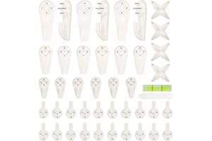 IDEALHOUSE 42pcs Non-Trace Picture Hooks for Hard Wall, Picture Hanging Kit for Frame Fixing, Assorted Hanger Set for Hardwall Drywall Painting Wedding Photos Mirror, White